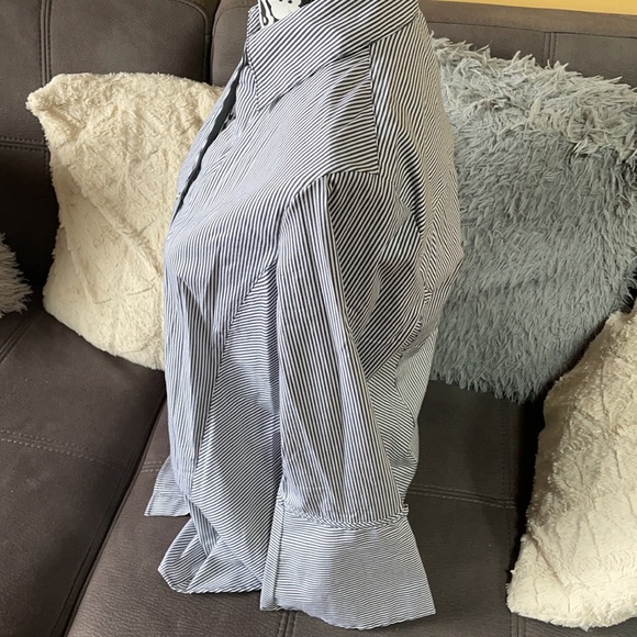 ANNE KLEIN Black & White Striped Button-down Shirt - Picture 5 of 8